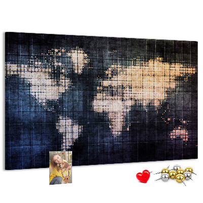 Korková tabuľa Štylizovaná pixelovaná mapa sveta
