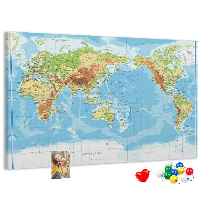 Korková tabuľa Mapa sveta s farebnými kontinentmi.