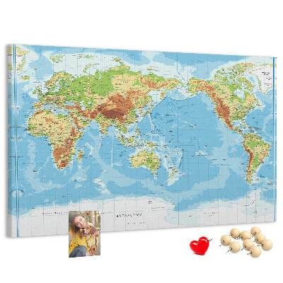 Korková tabuľa Mapa sveta s farebnými kontinentmi.