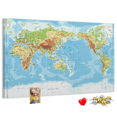 Korková tabuľa Mapa sveta s farebnými kontinentmi.