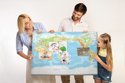 Korková tabuľa Mapa sveta s farebnými kontinentmi.