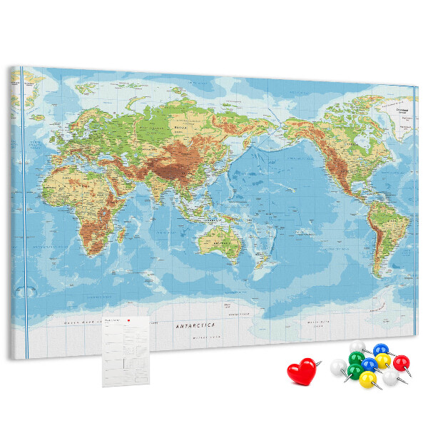 Korková tabuľa Mapa sveta s farebnými kontinentmi.