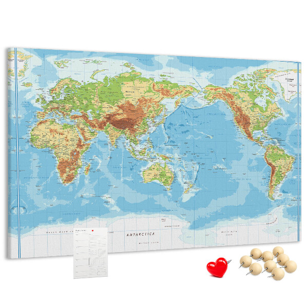 Korková tabuľa Mapa sveta s farebnými kontinentmi.