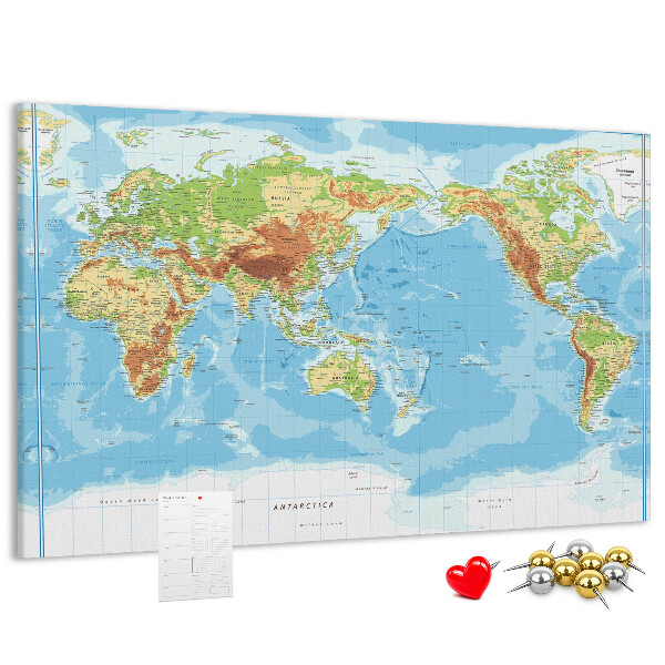 Korková tabuľa Mapa sveta s farebnými kontinentmi.
