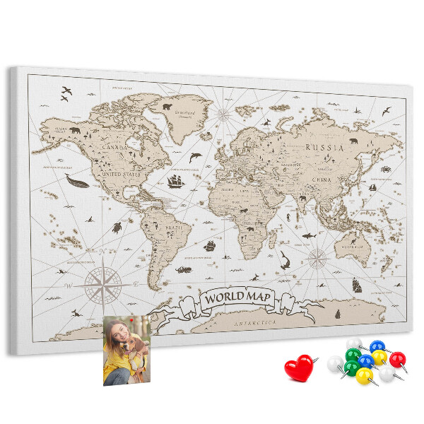 Korková nástenka na stenu Mapa starovekého sveta s geografickými detailmi