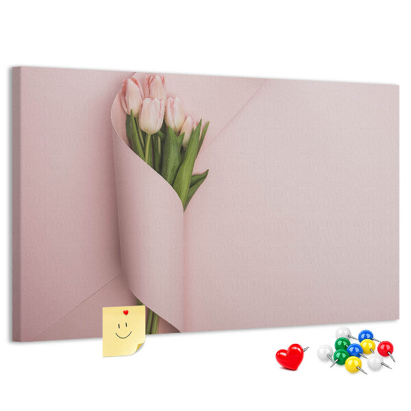 Korková tabuľa Jemné tulipány na ružovom pozadí