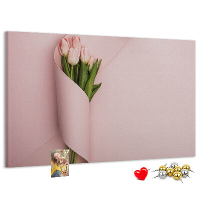 Korková tabuľa Jemné tulipány na ružovom pozadí