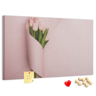 Korková tabuľa Jemné tulipány na ružovom pozadí