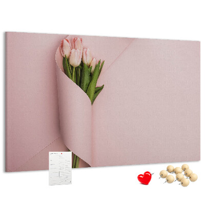 Korková tabuľa Jemné tulipány na ružovom pozadí