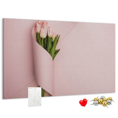 Korková tabuľa Jemné tulipány na ružovom pozadí