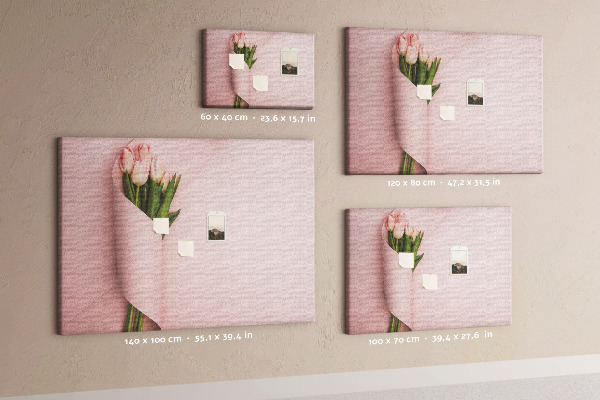 Korková tabuľa Jemné tulipány na ružovom pozadí