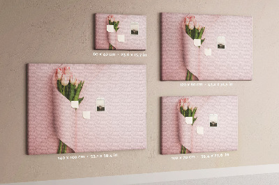 Korková tabuľa Jemné tulipány na ružovom pozadí