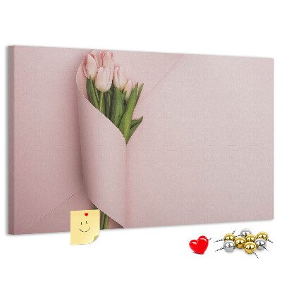 Korková tabuľa Jemné tulipány na ružovom pozadí