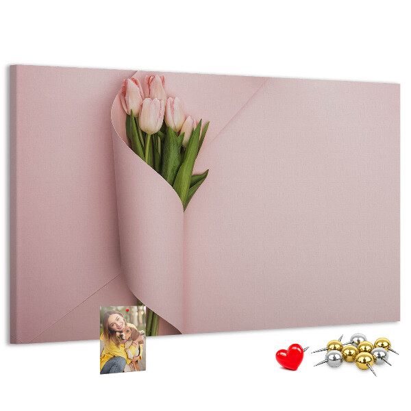 Korková tabuľa Jemné tulipány na ružovom pozadí