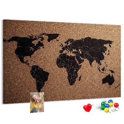 Nástenka Mapa sveta na korkovej tabuli.