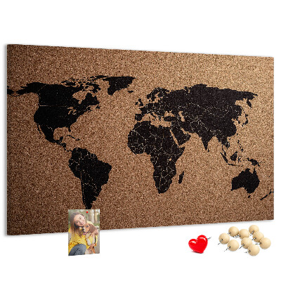 Nástenka Mapa sveta na korkovej tabuli.