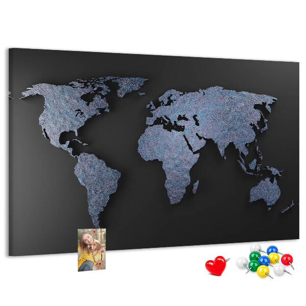 Korková tabuľa Mapa sveta v odtieňoch modrej.