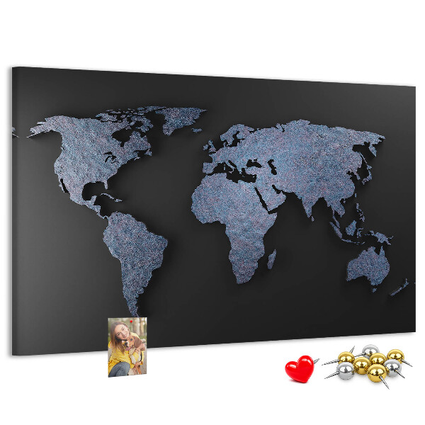 Korková tabuľa Mapa sveta v odtieňoch modrej.
