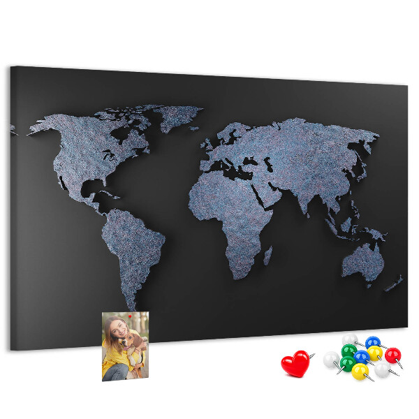 Korková tabuľa Mapa sveta v odtieňoch modrej.