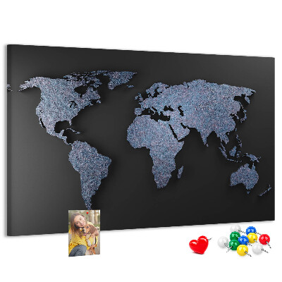 Korková tabuľa Mapa sveta v odtieňoch modrej.