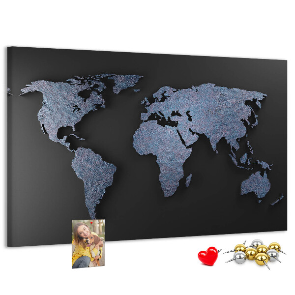 Korková tabuľa Mapa sveta v odtieňoch modrej.