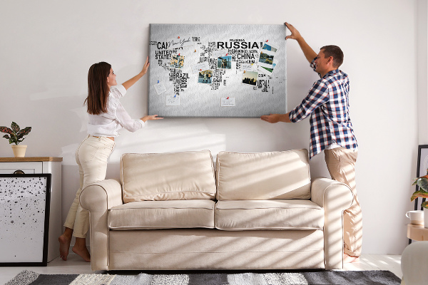 Korková tabuľa Mapa sveta s názvami krajín.