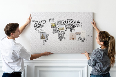 Korková tabuľa Mapa sveta s názvami krajín.