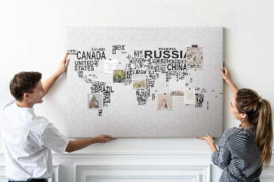 Korková tabuľa Mapa sveta s názvami krajín.