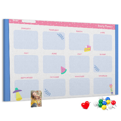 Korková nástenka na stenu Farebný ročný diár s ovocným motívom