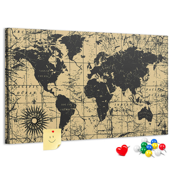 Nástenka Mapa starovekého sveta v čiernej a zlatej farbe