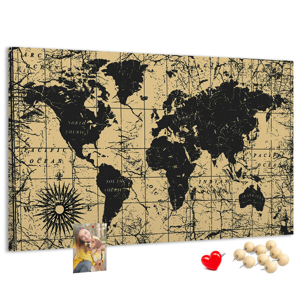 Nástenka Mapa starovekého sveta v čiernej a zlatej farbe