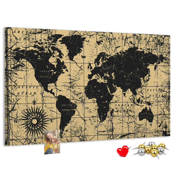 Nástenka Mapa starovekého sveta v čiernej a zlatej farbe