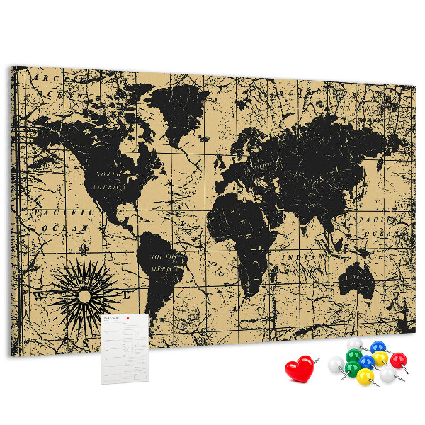 Nástenka Mapa starovekého sveta v čiernej a zlatej farbe