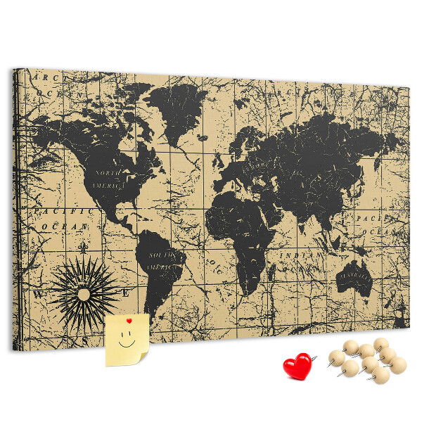 Nástenka Mapa starovekého sveta v čiernej a zlatej farbe