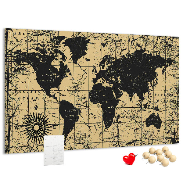 Nástenka Mapa starovekého sveta v čiernej a zlatej farbe