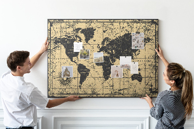 Nástenka Mapa starovekého sveta v čiernej a zlatej farbe