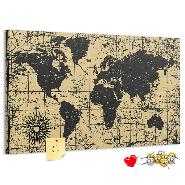 Nástenka Mapa starovekého sveta v čiernej a zlatej farbe