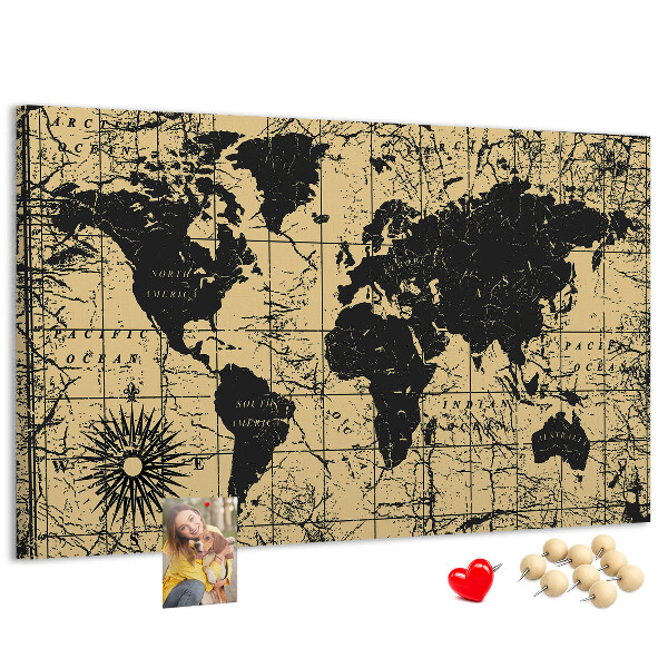 Nástenka Mapa starovekého sveta v čiernej a zlatej farbe