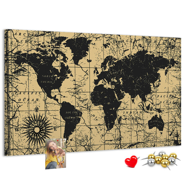 Nástenka Mapa starovekého sveta v čiernej a zlatej farbe