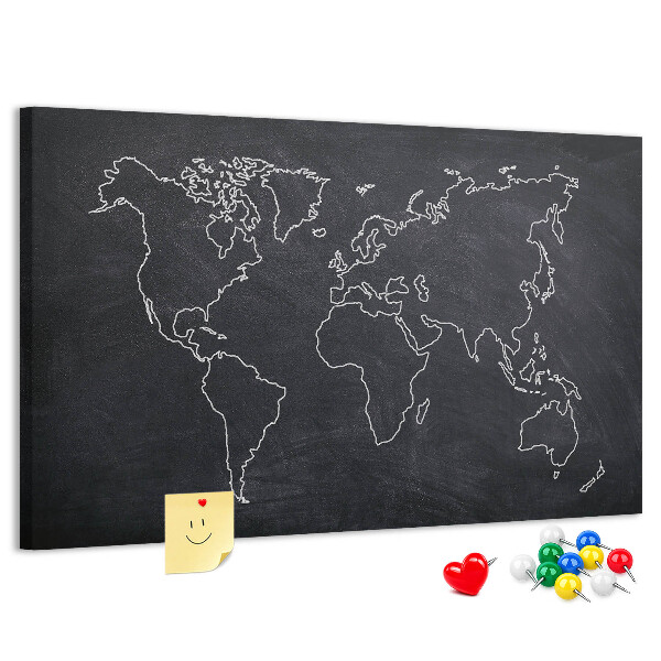 Korková tabuľa Mapa sveta na pozadí tabule
