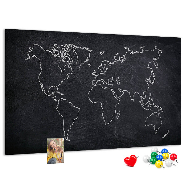 Korková tabuľa Mapa sveta na pozadí tabule
