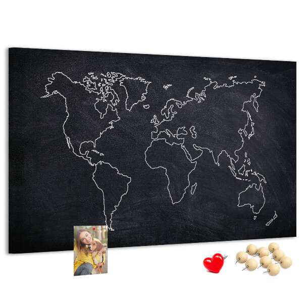 Korková tabuľa Mapa sveta na pozadí tabule