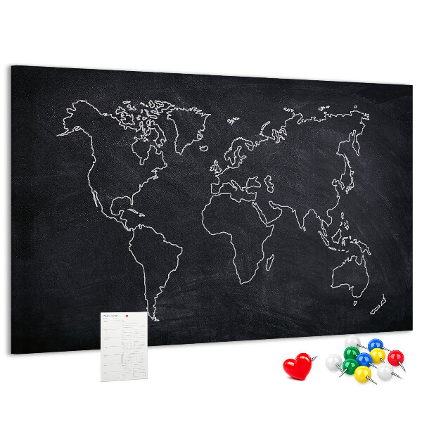Korková tabuľa Mapa sveta na pozadí tabule