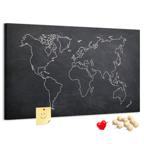 Korková tabuľa Mapa sveta na pozadí tabule