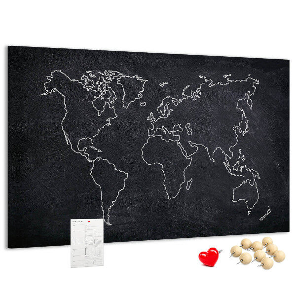 Korková tabuľa Mapa sveta na pozadí tabule