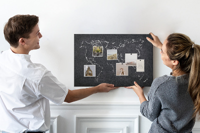 Korková tabuľa Mapa sveta na pozadí tabule