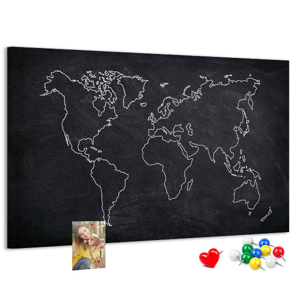 Korková tabuľa Mapa sveta na pozadí tabule