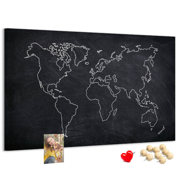 Korková tabuľa Mapa sveta na pozadí tabule