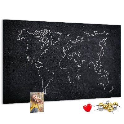 Korková tabuľa Mapa sveta na pozadí tabule