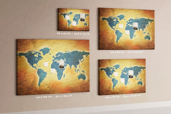 Nástenka Mapa sveta na hnedom papierovom pozadí.